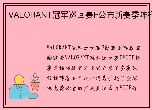 VALORANT冠军巡回赛F公布新赛季阵容