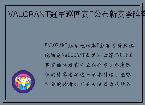 VALORANT冠军巡回赛F公布新赛季阵容